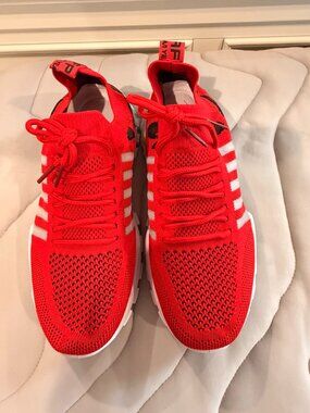 NWOT Red Knit Lace-Up Sneakers with Contrasting White Soles